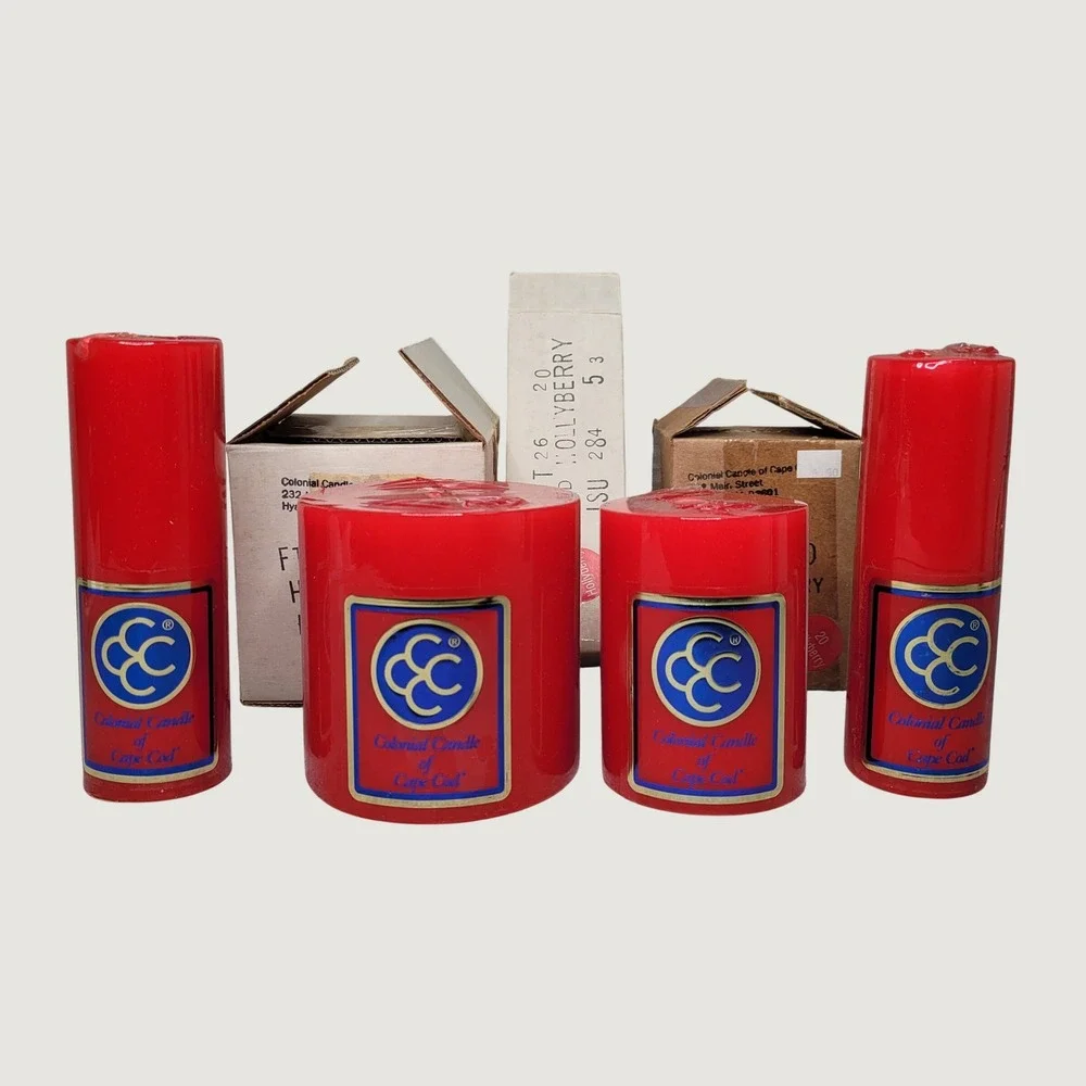 Vintage Colonial Candle of Cape Cod Hollyberry Red Pillar Candles Set of 4 USA